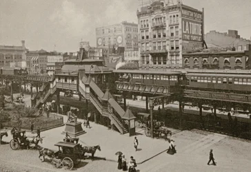 ブロードウェイと34丁目から見たグリーリースクエア、ニューヨーク市、1898